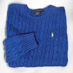 Ralph Lauren Men's Royal Blue Cable Knit Crewneck Sweater Size-- XL